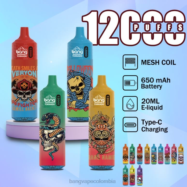 Bang Vape Tornado 12000 inhalaciones con bobina LED y malla. desechable 6Z0TJ4 - Vape Gang Colombia