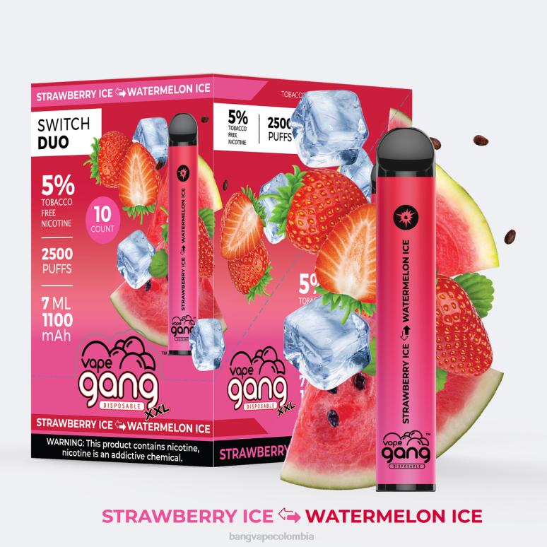 Vape Gang Switch Duo 2 sabores (caja de 10) hielo de fresa - hielo de sandía 6Z0TJ47 - Vape Gang Disposables