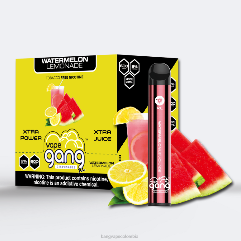 Vape Gang XL vaporizadores desechables 600 inhalaciones (caja de 10) limonada de sandia 6Z0TJ65 - Bang Vape Colombia